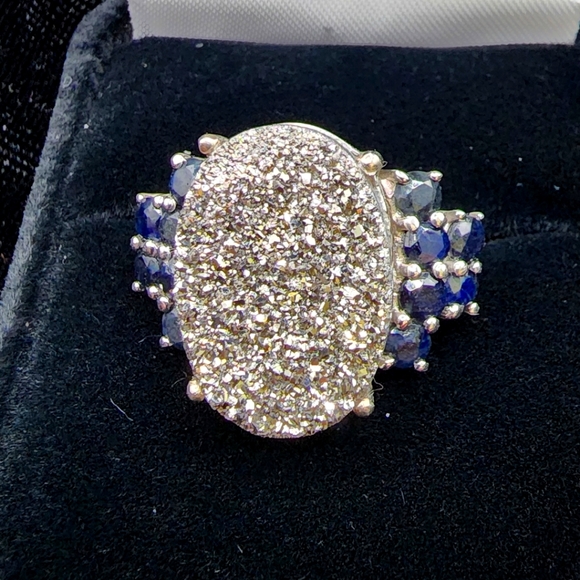 10 K White Gold Drusy Quartz  Ring size 9 - Picture 2 of 10